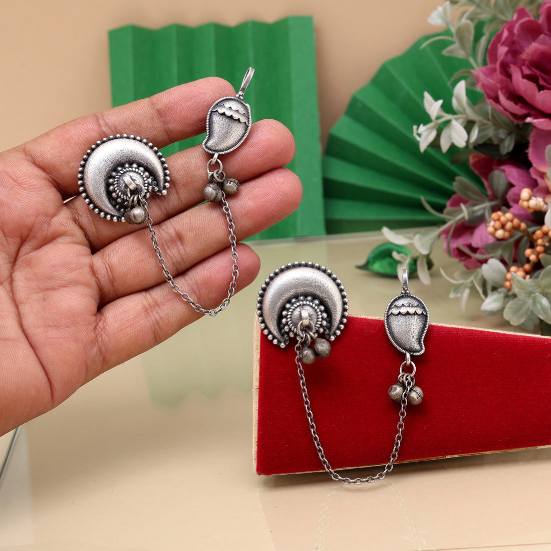 Ethnic Silver Color Oxidised Ear Cuff Earrings For Daily Wear Use