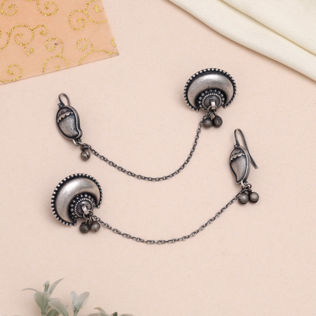 Ethnic Silver Color Oxidised Ear Cuff Earrings For Daily Wear Use