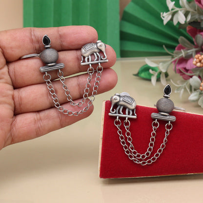 Stunning Black Color Oxidised Ear Cuff Earrings With Bold Accents