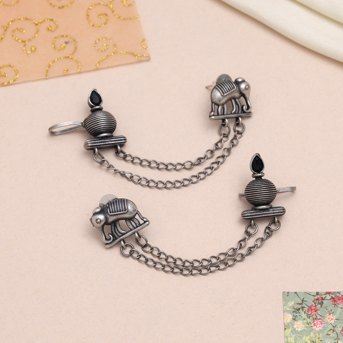 Stunning Black Color Oxidised Ear Cuff Earrings With Bold Accents