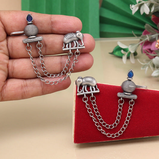 Trendy Blue Color Oxidised Ear Cuff Earrings With Traditional Charm