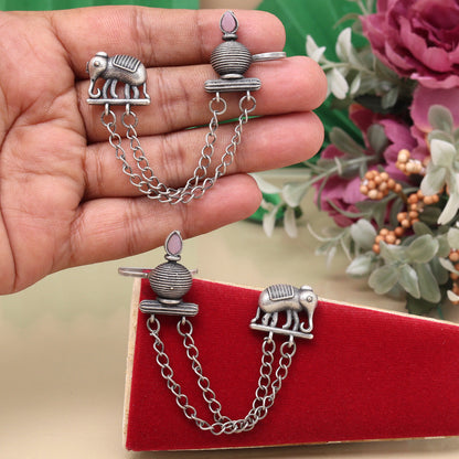 Beautiful Pink Color Oxidised Ear Cuff Earrings For Wedding Looks