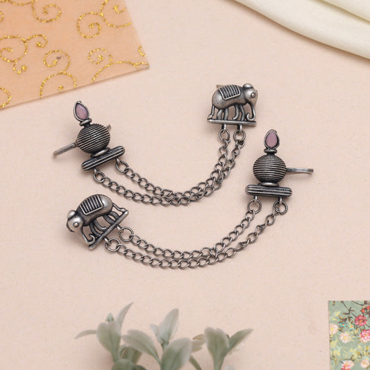 Beautiful Pink Color Oxidised Ear Cuff Earrings For Wedding Looks