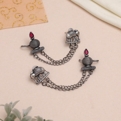 Rani Color Oxidised Ear Cuff Earrings For Bridal And Party Wear