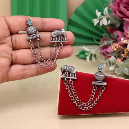 Sky Blue Color Oxidised Ear Cuff Earrings For Indo-Western Fashion