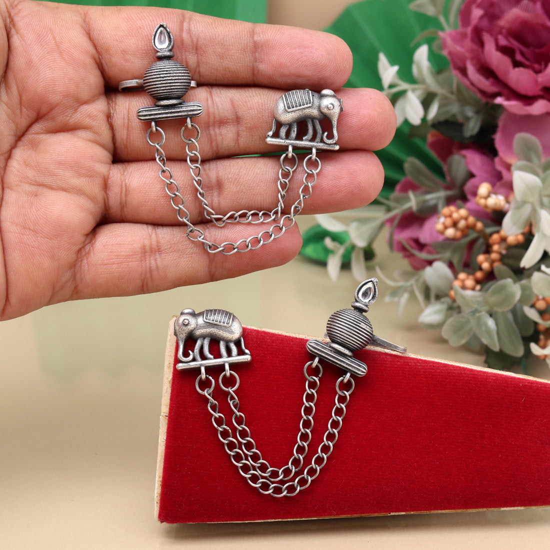 Elegant White Color Oxidised Ear Cuff Earrings For Classic Styling