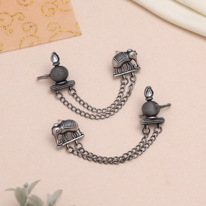 Elegant White Color Oxidised Ear Cuff Earrings For Classic Styling