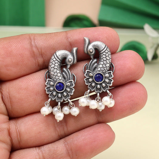 Bold Blue Color Oxidised Earrings For Fashionable Ethnic Outfits