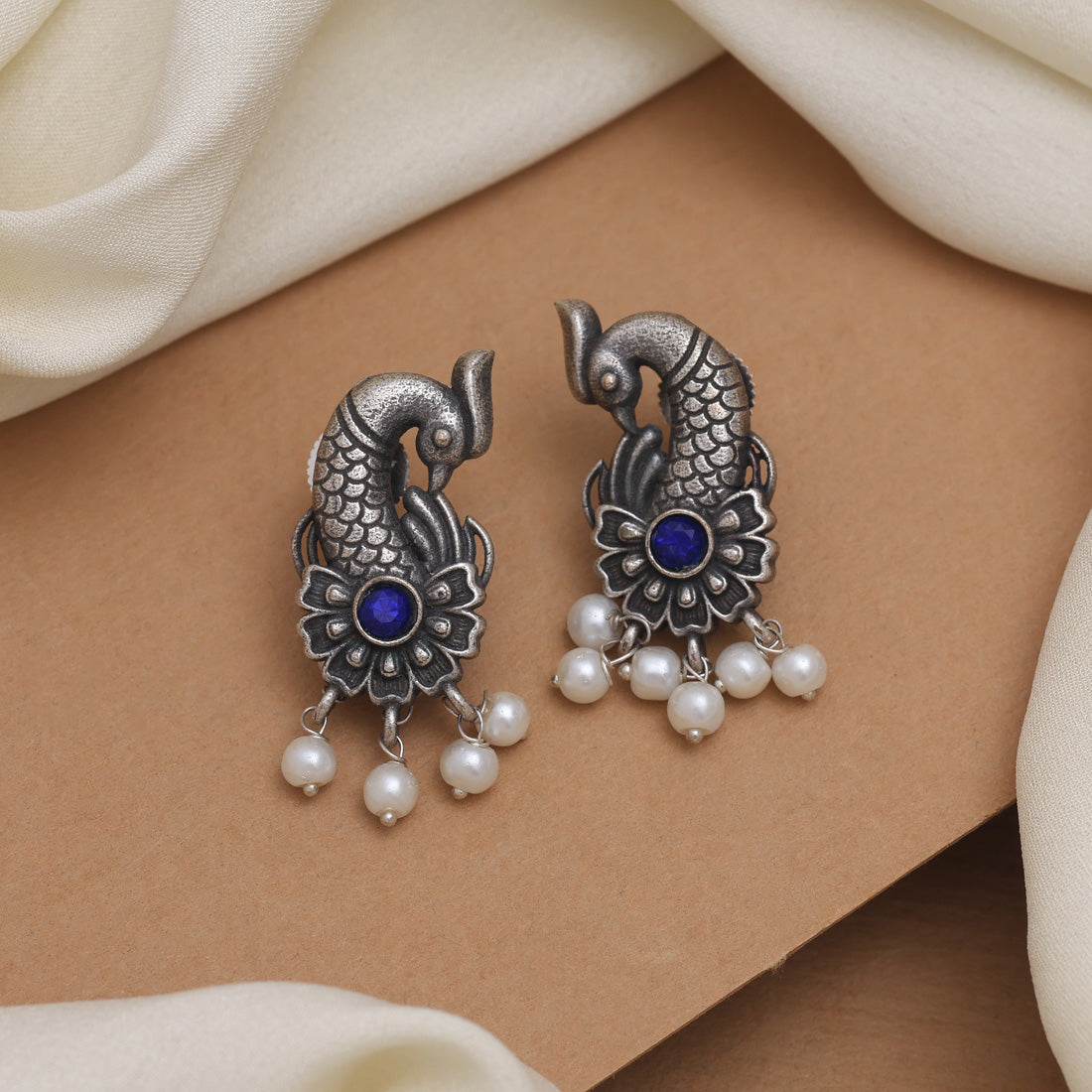 Bold Blue Color Oxidised Earrings For Fashionable Ethnic Outfits