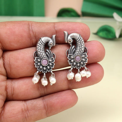 Trendy Pink Color Oxidised Earrings For Traditional And Fusion Wear