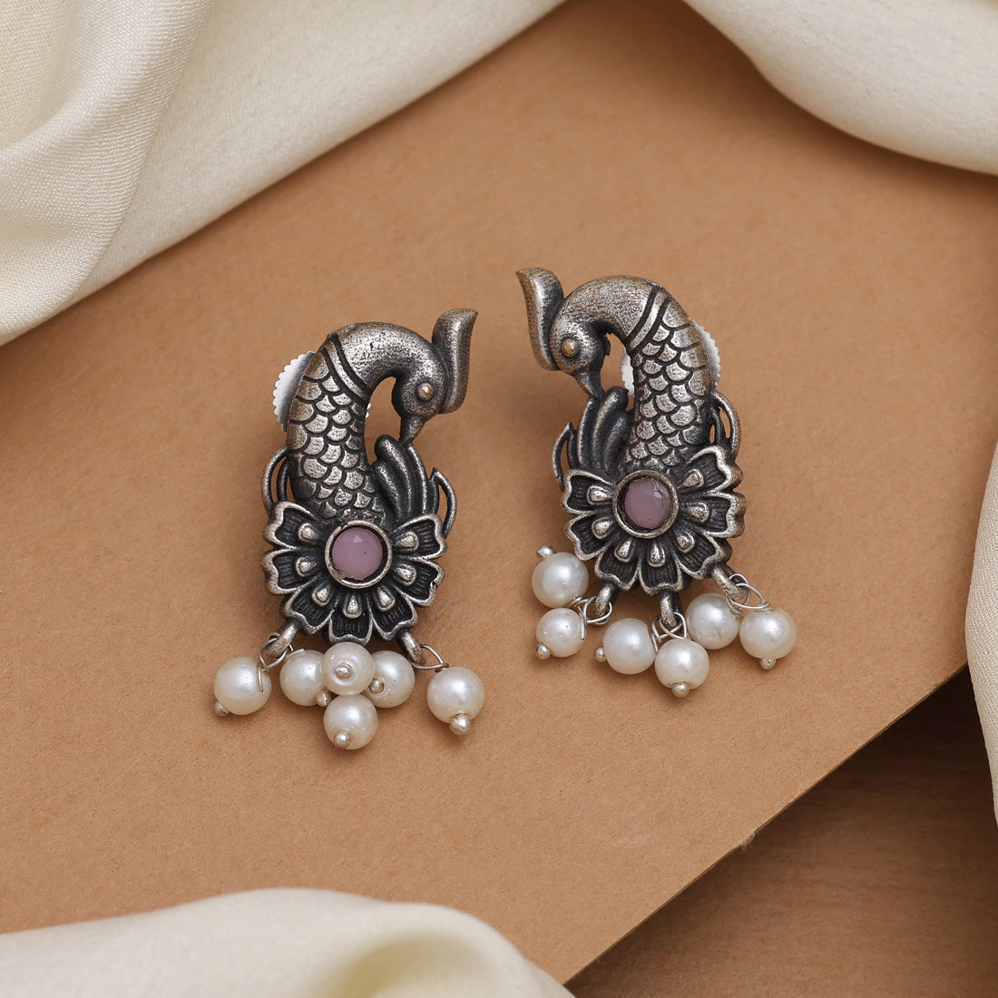 Trendy Pink Color Oxidised Earrings For Traditional And Fusion Wear