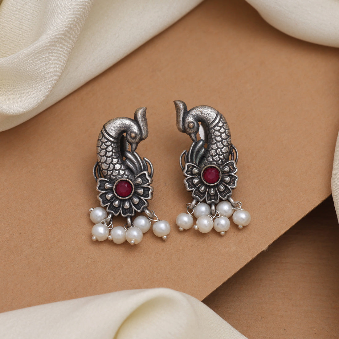 Charming Rani Color Oxidised Earrings For Weddings And Occasions
