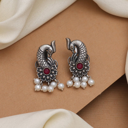 Charming Rani Color Oxidised Earrings For Weddings And Occasions