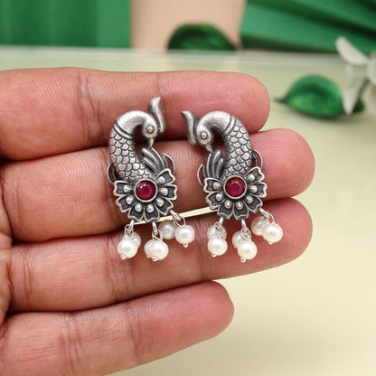 Charming Rani Color Oxidised Earrings For Weddings And Occasions