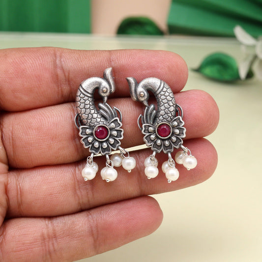 Charming Rani Color Oxidised Earrings For Weddings And Occasions
