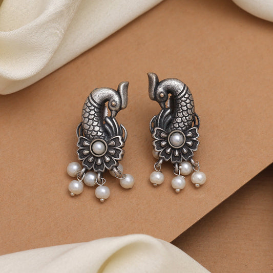 Antique White Color Oxidised Earrings For Ethnic Outfit Styling