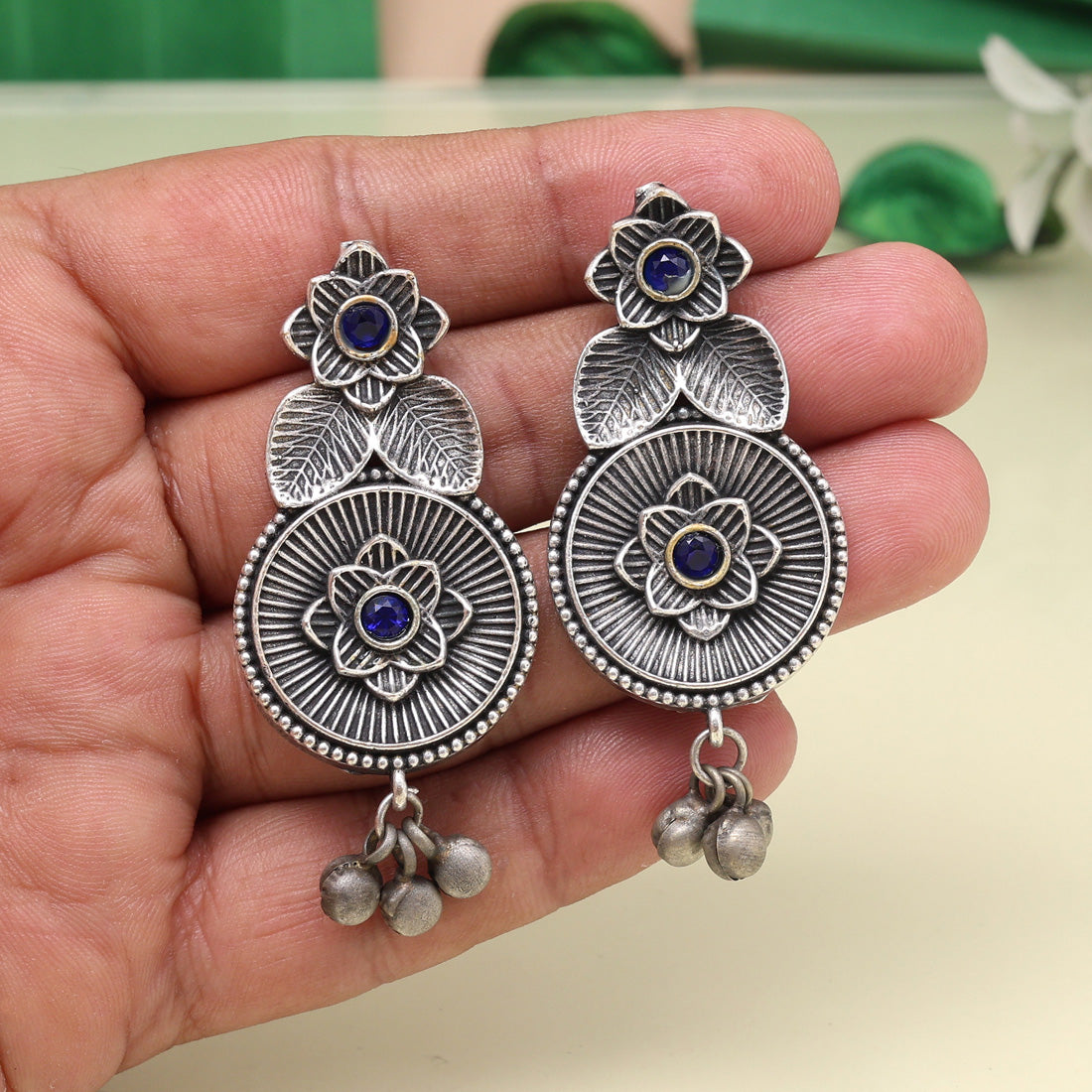 Gorgeous Blue Color Oxidised Earrings For Stylish Ethnic Dresses