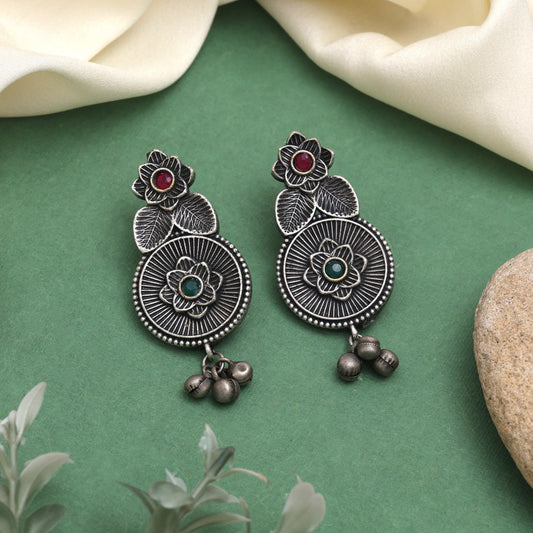Rani & Green Color Oxidised Earrings With Dual-Tone Ethnic Style
