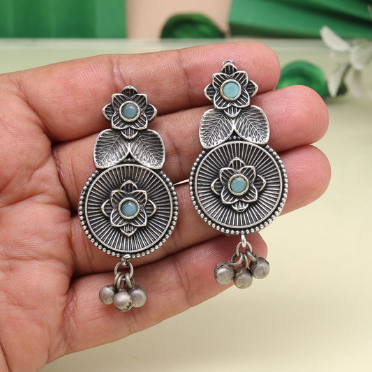 Elegant Sky Blue Color Oxidised Earrings For Modern Ethnic Look