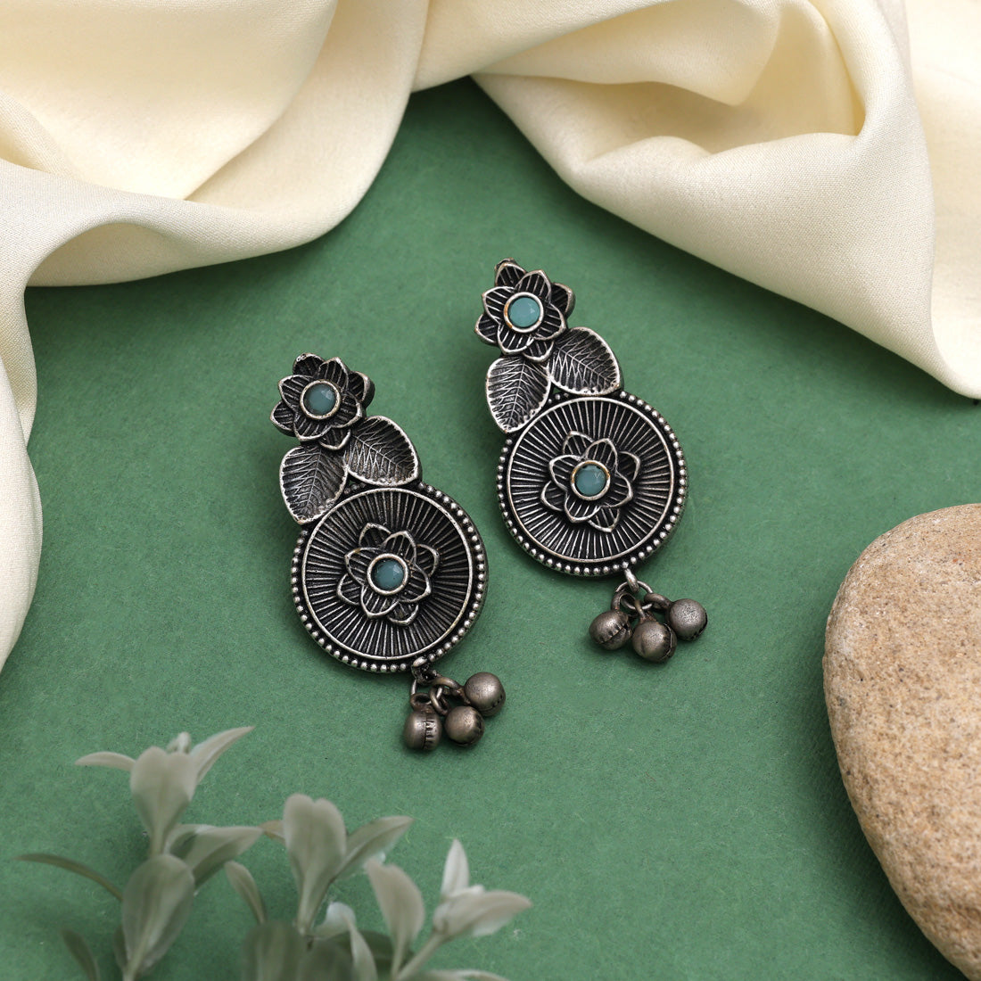 Elegant Sky Blue Color Oxidised Earrings For Modern Ethnic Look