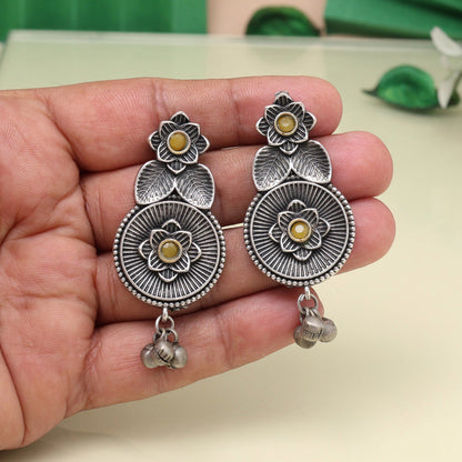 Yellow Color Oxidised Earrings With Antique Design For Festive Look