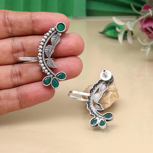 Green Color Oxidised Ear Cuff Earrings For Classy Ethnic Styling