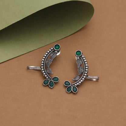 Green Color Oxidised Ear Cuff Earrings For Classy Ethnic Styling