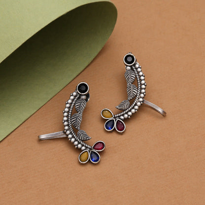 Multi Color Oxidised Ear Cuff Earrings With Vibrant Modern Look