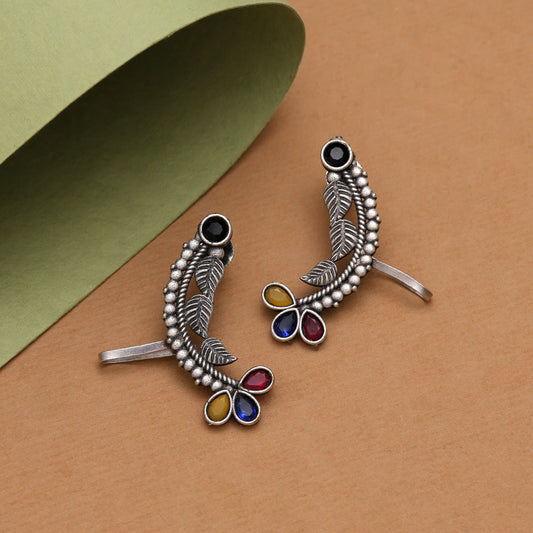 Multi Color Oxidised Ear Cuff Earrings With Vibrant Modern Look