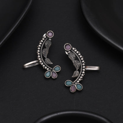 Pink & Pista Green Color Oxidised Ear Cuff Earrings For Occasions