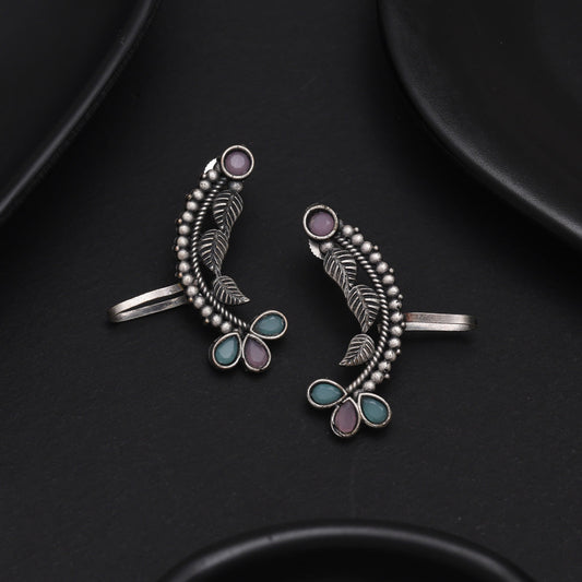 Pink & Pista Green Color Oxidised Ear Cuff Earrings For Occasions