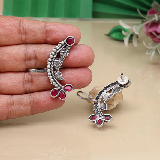 Rani Color Oxidised Ear Cuff Earrings For Festive And Cultural Wear