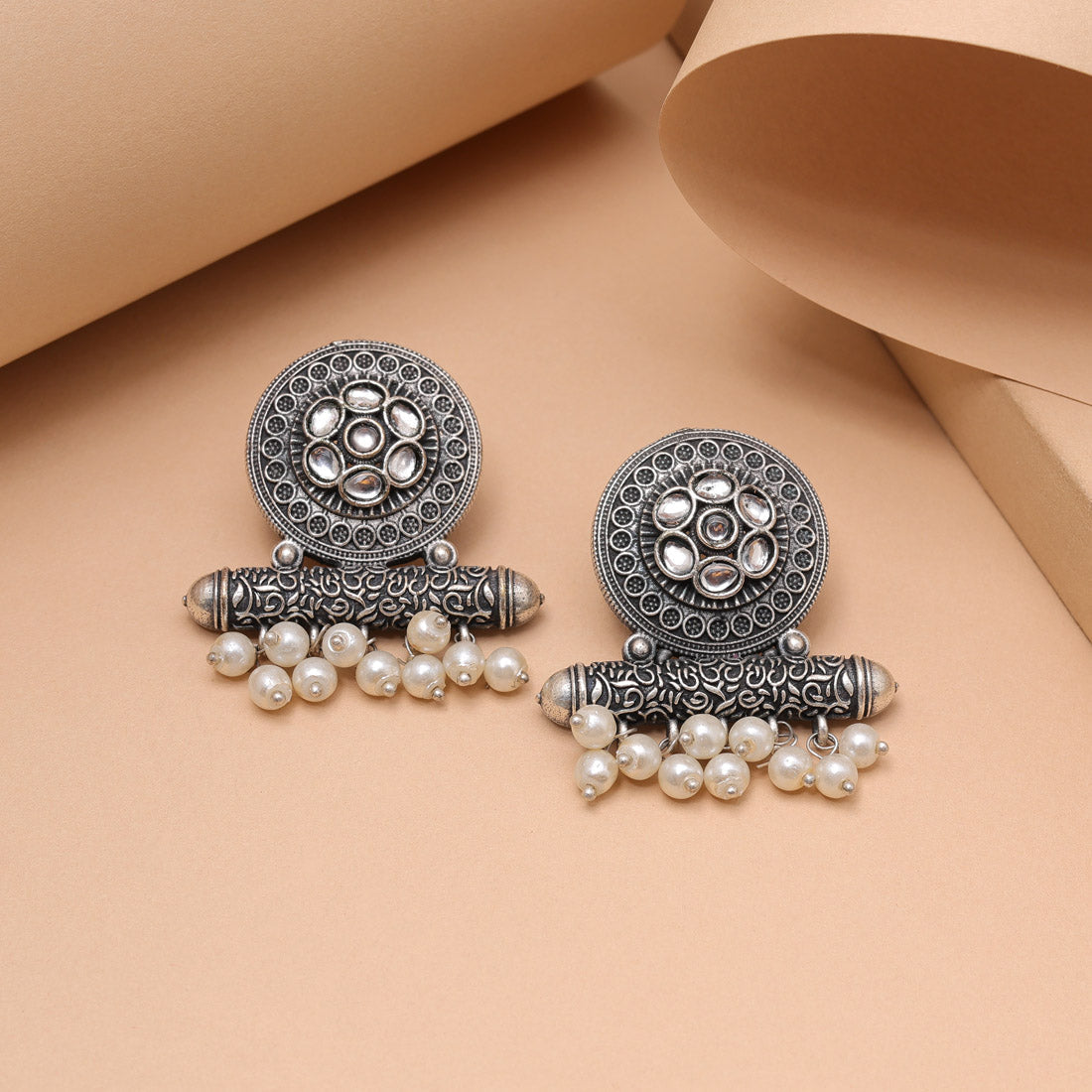 White Color Oxidised Fashion Earrings For Elegant Ethnic Wear Styling