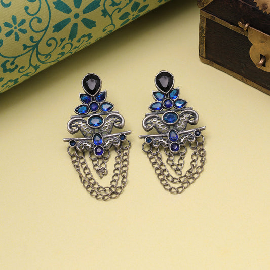 Blue Color Oxidised Fashion Earrings For Contemporary Festival Celebrations