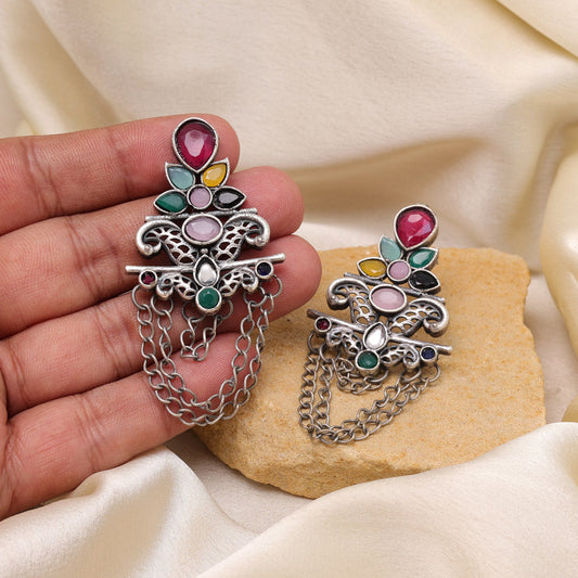 Multi Color Oxidised Fashion Earrings With Boho Style Statement Appeal