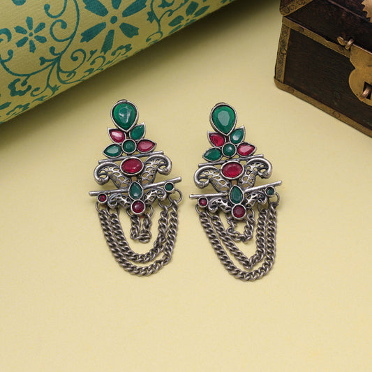 Rani & Green Color Oxidised Fashion Earrings With Unique Rustic Design
