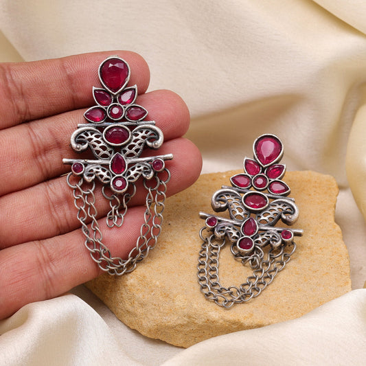 Rani Color Oxidised Fashion Earrings For Regal And Graceful Festive Look