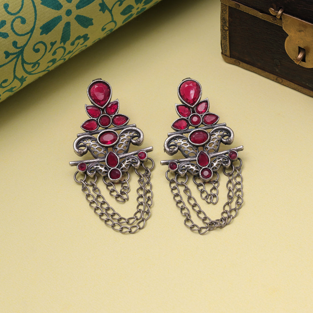 Rani Color Oxidised Fashion Earrings For Regal And Graceful Festive Look