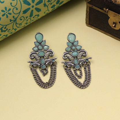Sky Blue Color Oxidised Fashion Earrings For Summer-Ready Ethnic Fashion