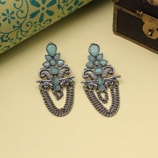 Sky Blue Color Oxidised Fashion Earrings For Summer-Ready Ethnic Fashion