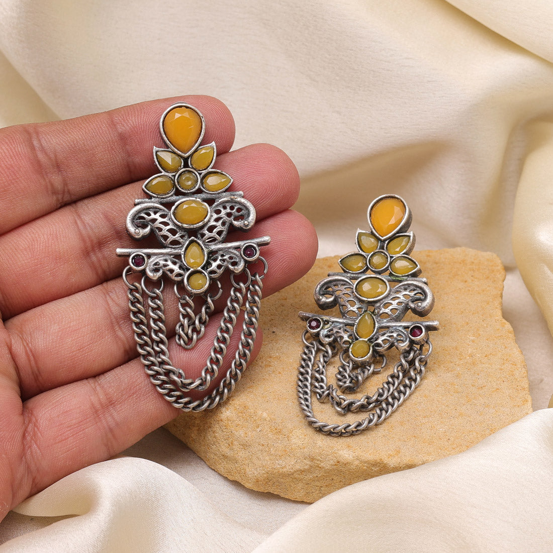 Yellow Color Oxidised Fashion Earrings With Sunshine Inspired Bohemian Flair
