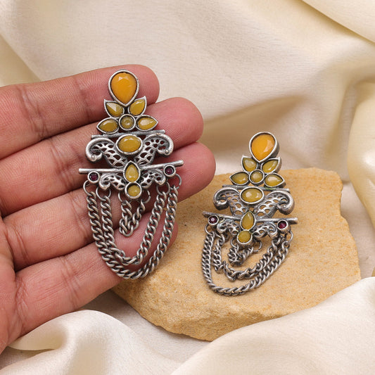 Yellow Color Oxidised Fashion Earrings With Sunshine Inspired Bohemian Flair