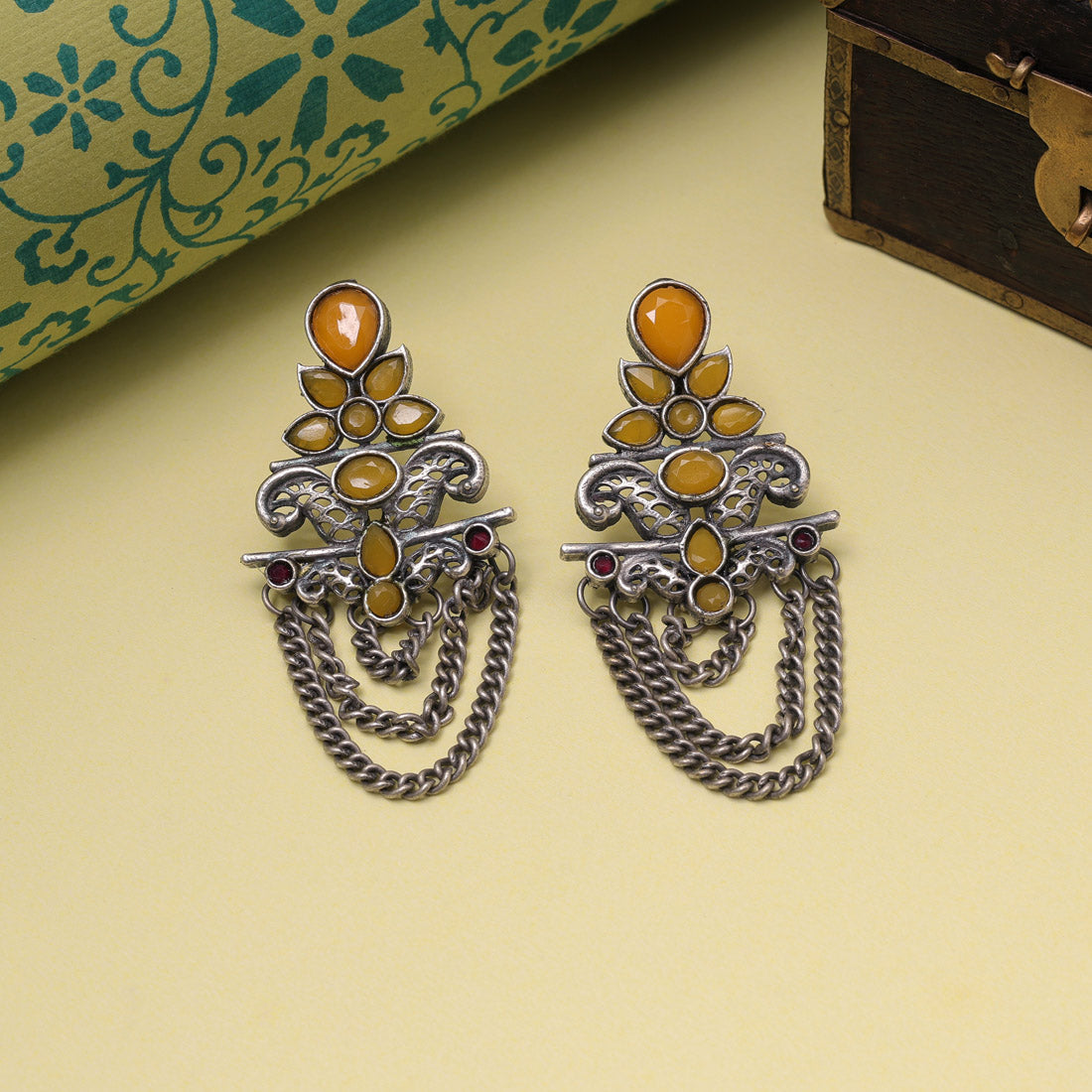 Yellow Color Oxidised Fashion Earrings With Sunshine Inspired Bohemian Flair