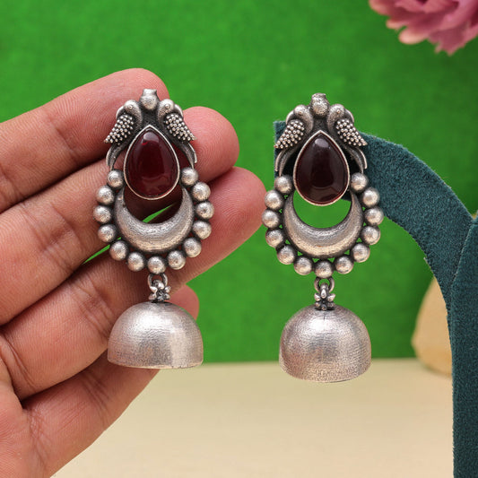Maroon Color Oxidised Fashion Earrings With Elegant Antique Statement Touch