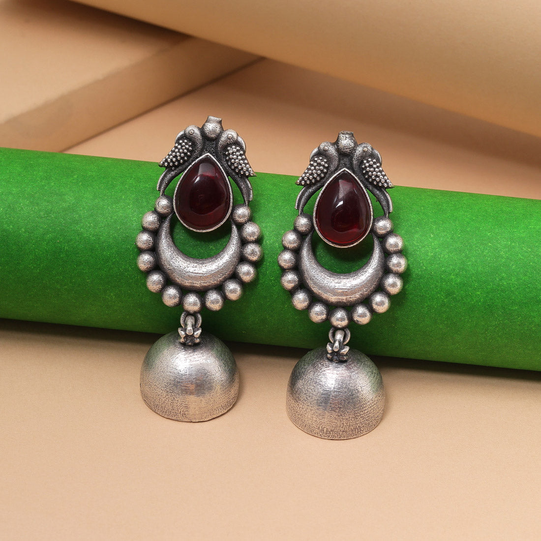 Maroon Color Oxidised Fashion Earrings With Elegant Antique Statement Touch
