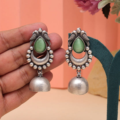 Pista Green Color Oxidised Fashion Earrings For Serene Ethnic Outfits