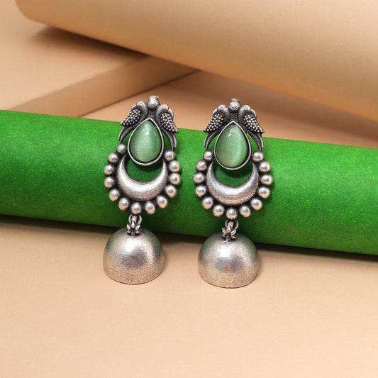 Pista Green Color Oxidised Fashion Earrings For Serene Ethnic Outfits