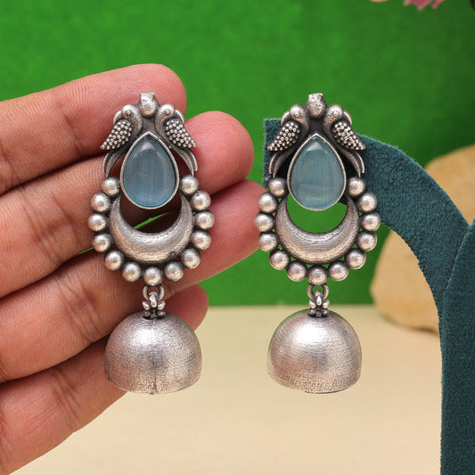 Sky Blue Color Oxidised Fashion Earrings For A Cool Festive Vibe
