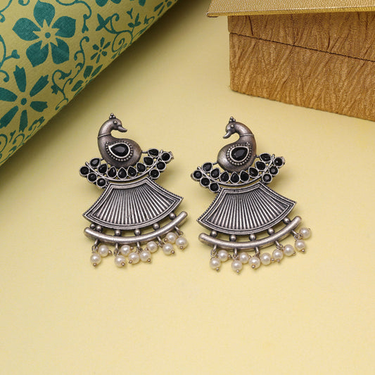 Black Color Oxidised Fashion Earrings For Graceful Monochrome Ethnic Looks