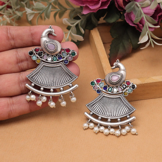 Multi Color Oxidised Fashion Earrings With Mirror Work And Tribal Vibe